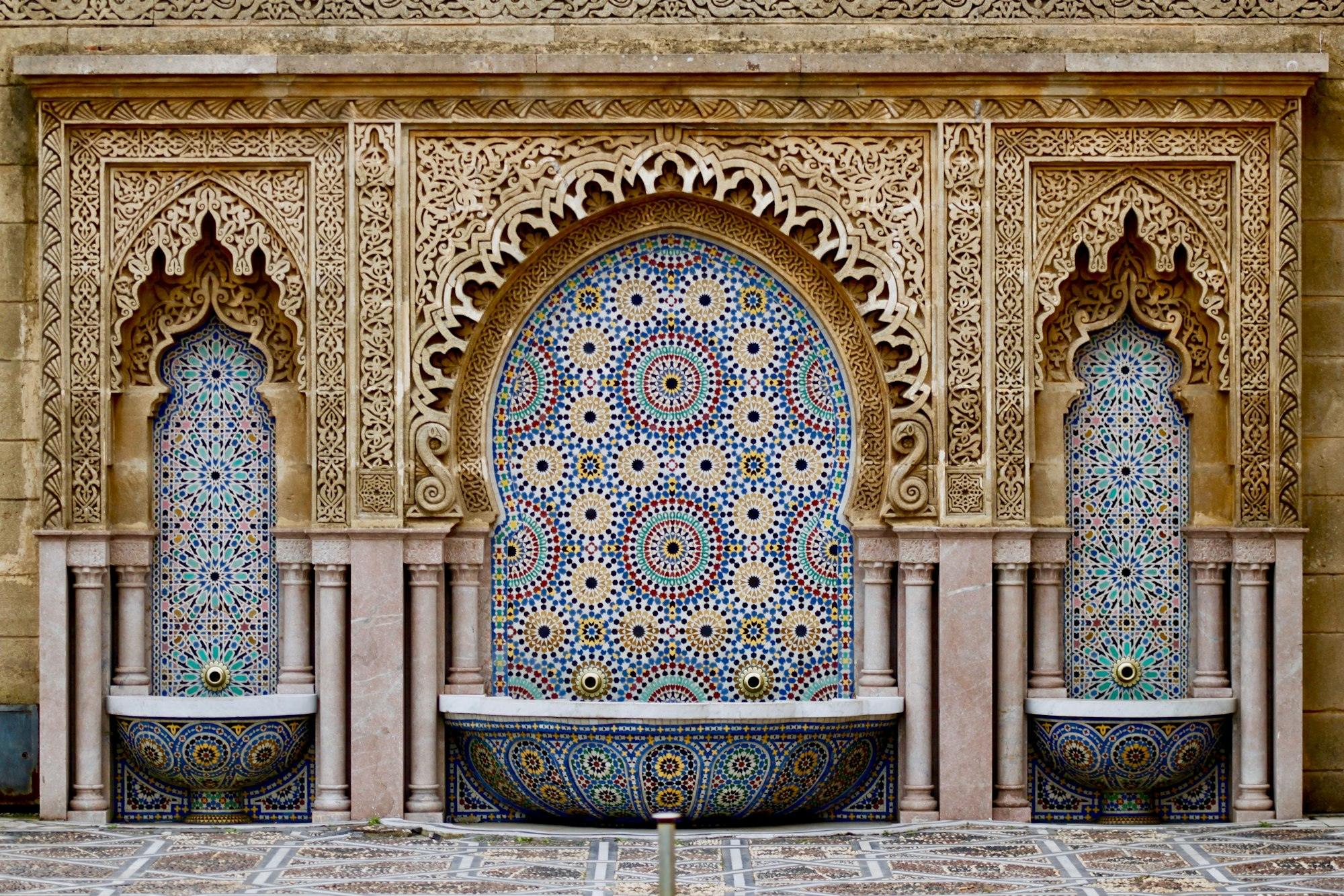 An ornate arabesque tiled fountain