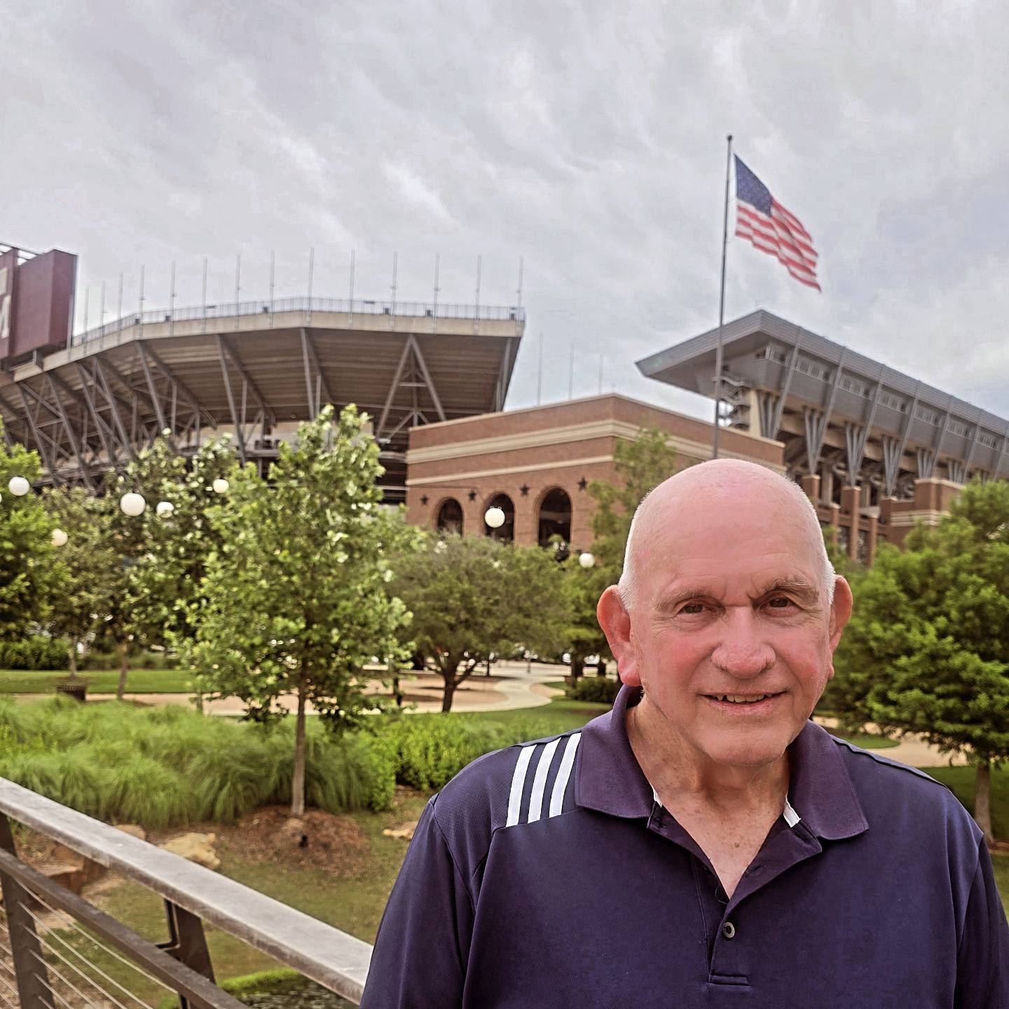 A guest outside a stadium