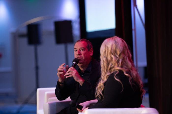 A panel conversation on stage