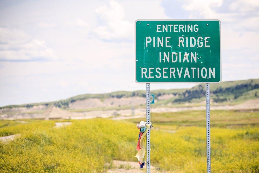 Road sign at the entrance to the Pine Ridge Indian Reservation
